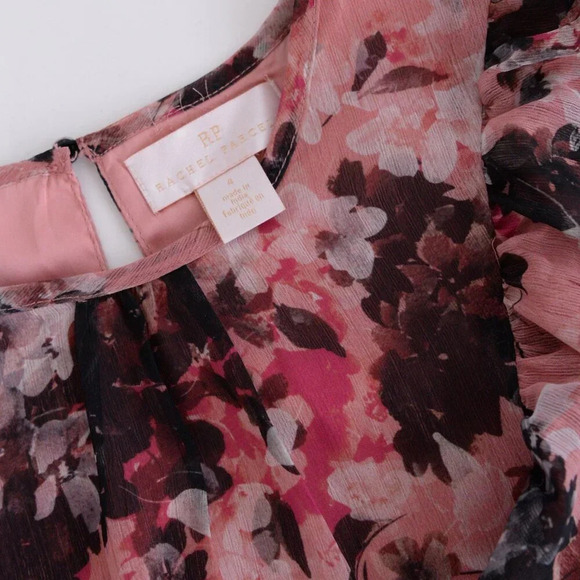 Rachel Parcell Floral Print Ruffle Chiffon  Blouson Maroon Midi Dress 4 - Picture 14 of 14